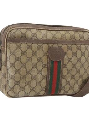 Authentic GUCCI GG Supreme Web Sherry Line Shoulder Bag PVC Beige 89 02 026
